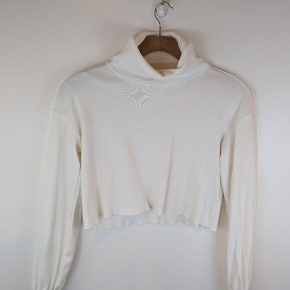 Free People Beach White Cropped Cowl Neck Sweatshirt, Sz XS - Picture 1 of 5